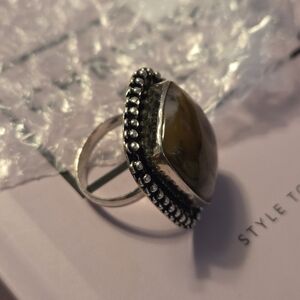 Elegant Silver and Brown Stone Ring